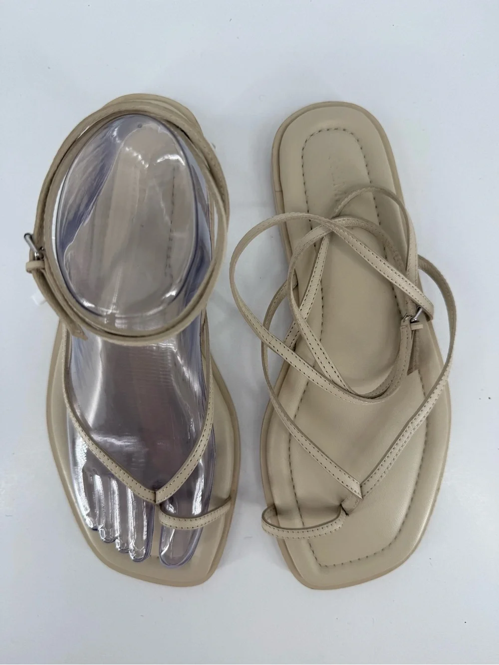 Women's Neutral Strappy Flat Sandals with Ankle Tie